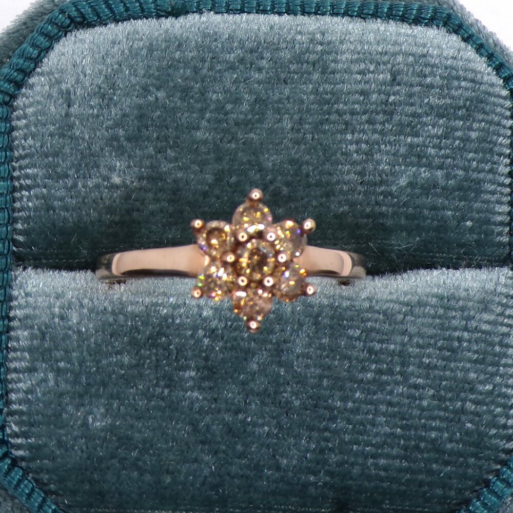 0.50 Cwt. Natural Champagne Diamonds Flower Ring, 925 Rose Gold Vermeil over SS